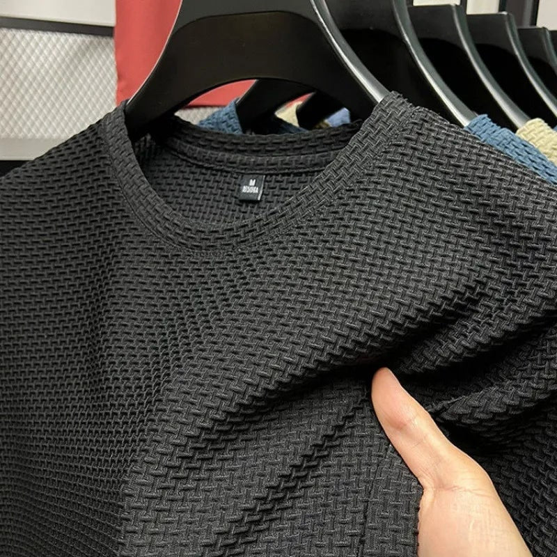 Men's Textured T-Shirt Crew Neck Short Sleeve Casual Wear - Image 1