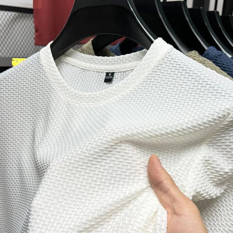 Men's Textured T-Shirt Crew Neck Short Sleeve Casual Wear - Image 2