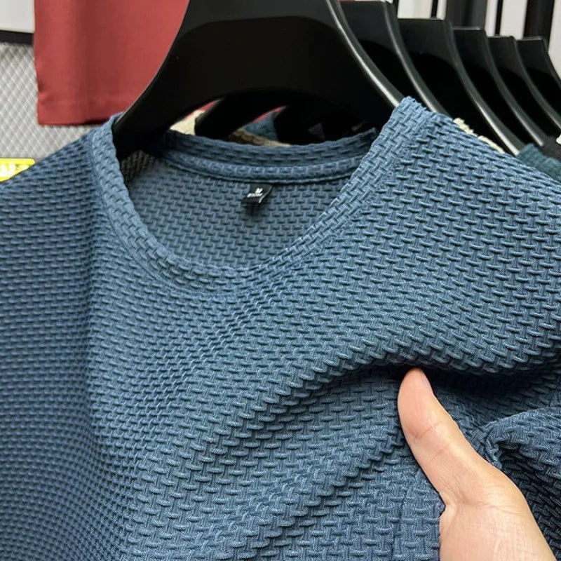 Men's Textured T-Shirt Crew Neck Short Sleeve Casual Wear - Image 3