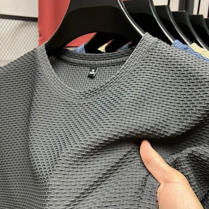 Men's Textured T-Shirt Crew Neck Short Sleeve Casual Wear - Image 4