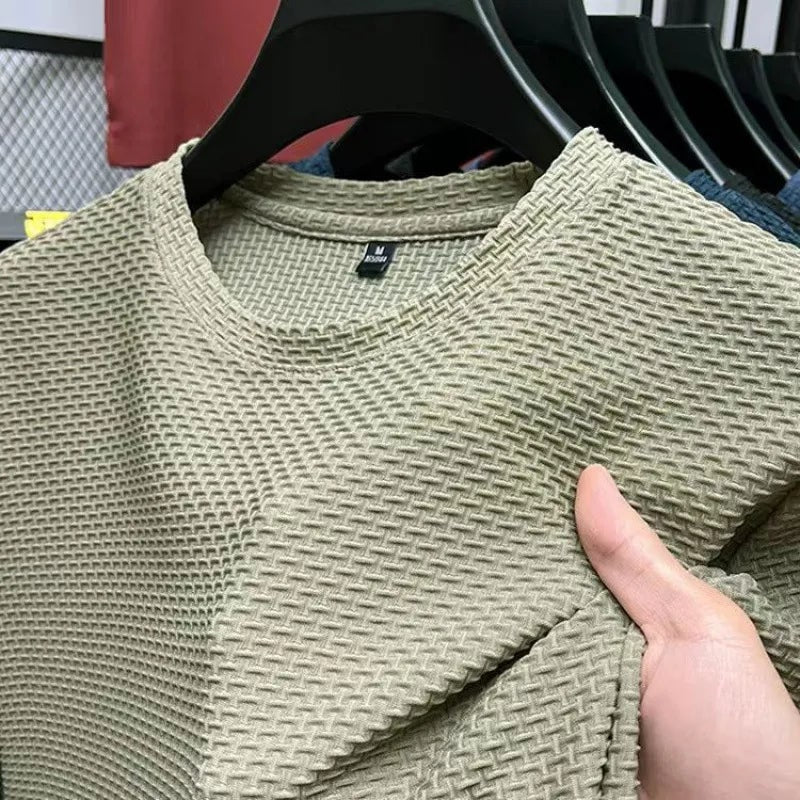 Men's Textured T-Shirt Crew Neck Short Sleeve Casual Wear - Image 5