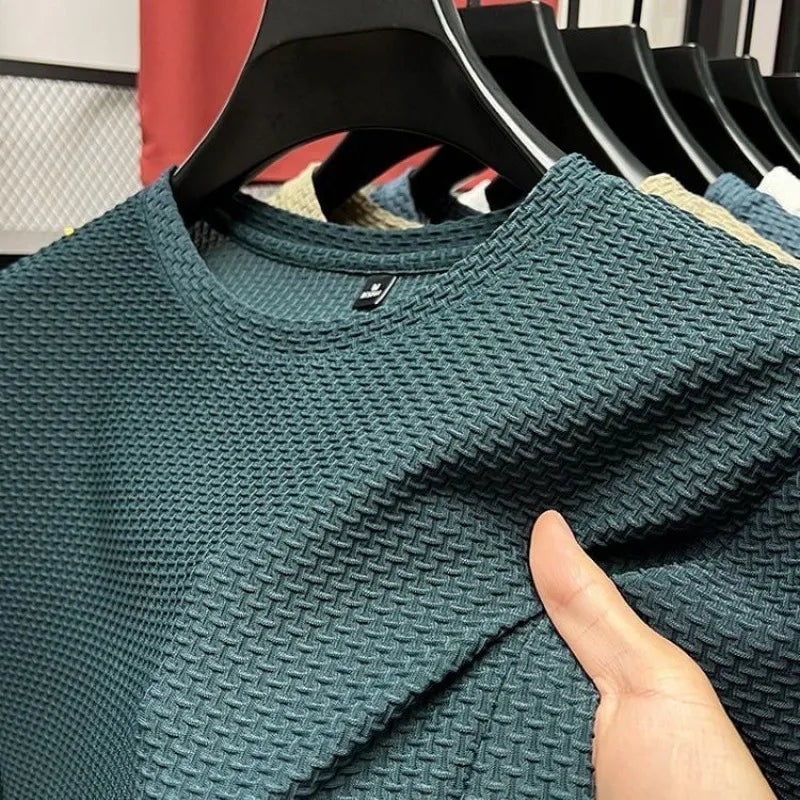Men's Textured T-Shirt Crew Neck Short Sleeve Casual Wear - Image 6