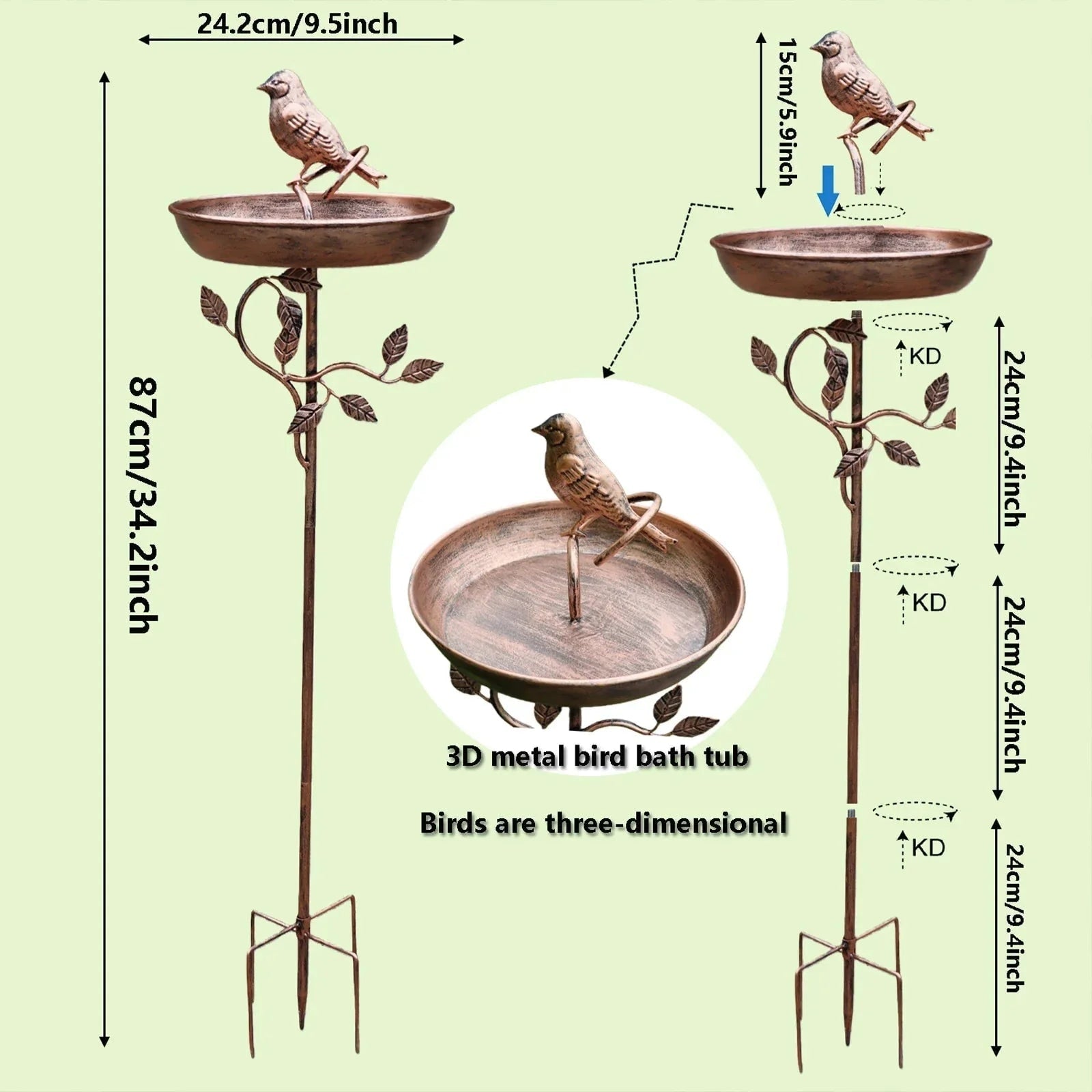 Metal Bird Bath Wild Rustic Garden Decorative - Image 6