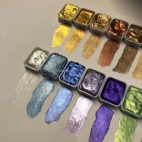 Metallic Watercolor Paint Set Shimmer Palette Solid Pans - Image 3