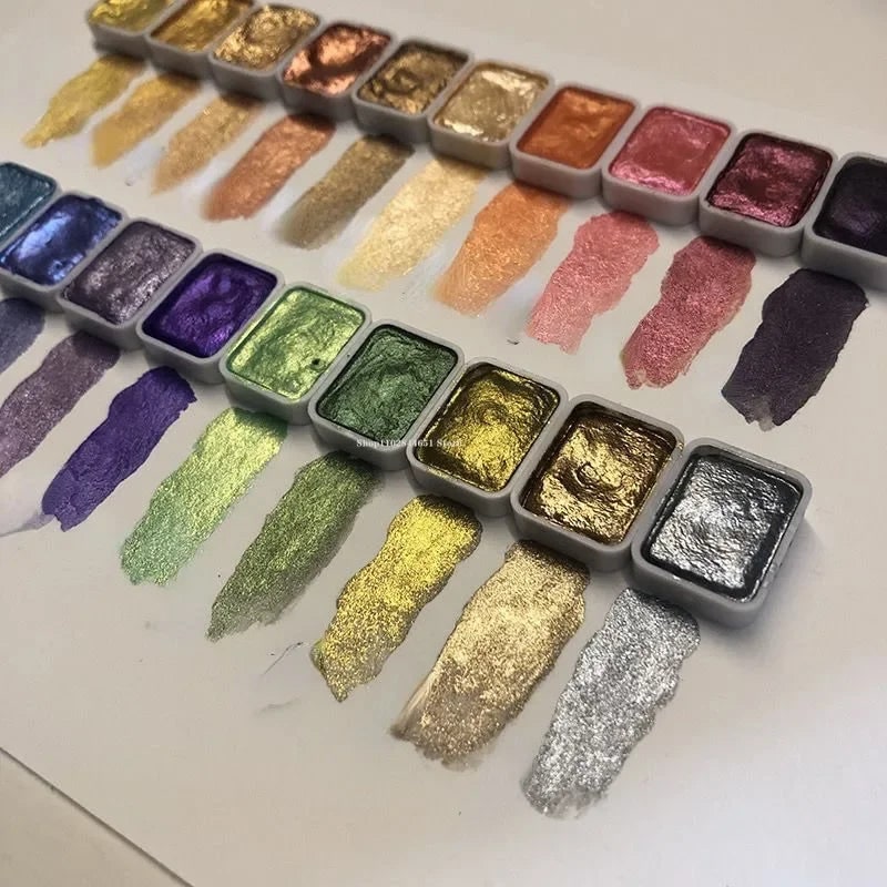 Metallic Watercolor Paint Set Shimmer Palette Solid Pans - Image 4