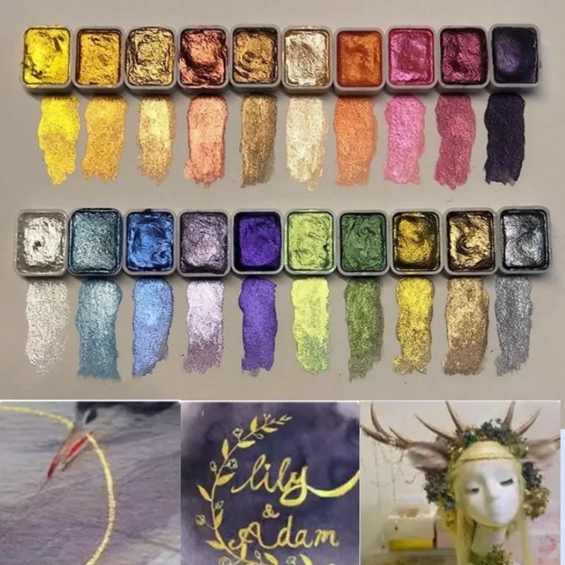 Metallic Watercolor Paint Set Shimmer Palette Solid Pans - Image 8