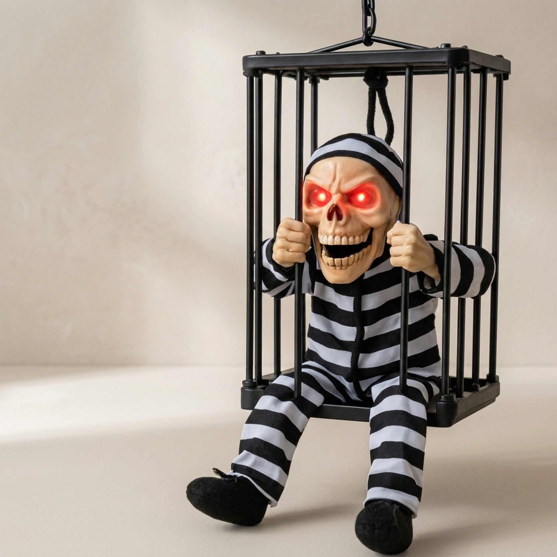 Motion Activated Halloween Decoration Skeleton Cage With Infrared Sensor And Scream Sound Effect For Spooky Decor - Image 1