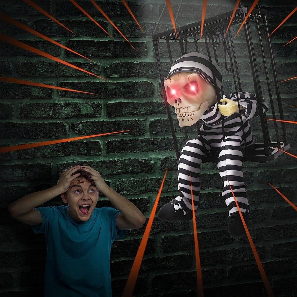 Motion Activated Halloween Decoration Skeleton Cage With Infrared Sensor And Scream Sound Effect For Spooky Decor - Image 2