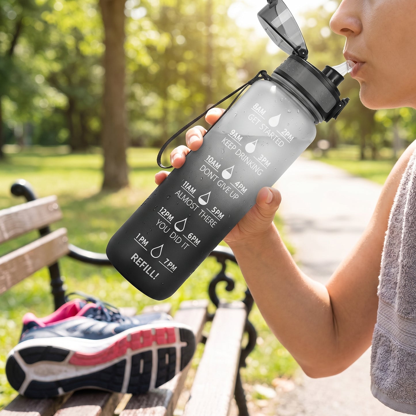 Water Bottle Motivational Quotes Sports Plastic Strap - Image 36