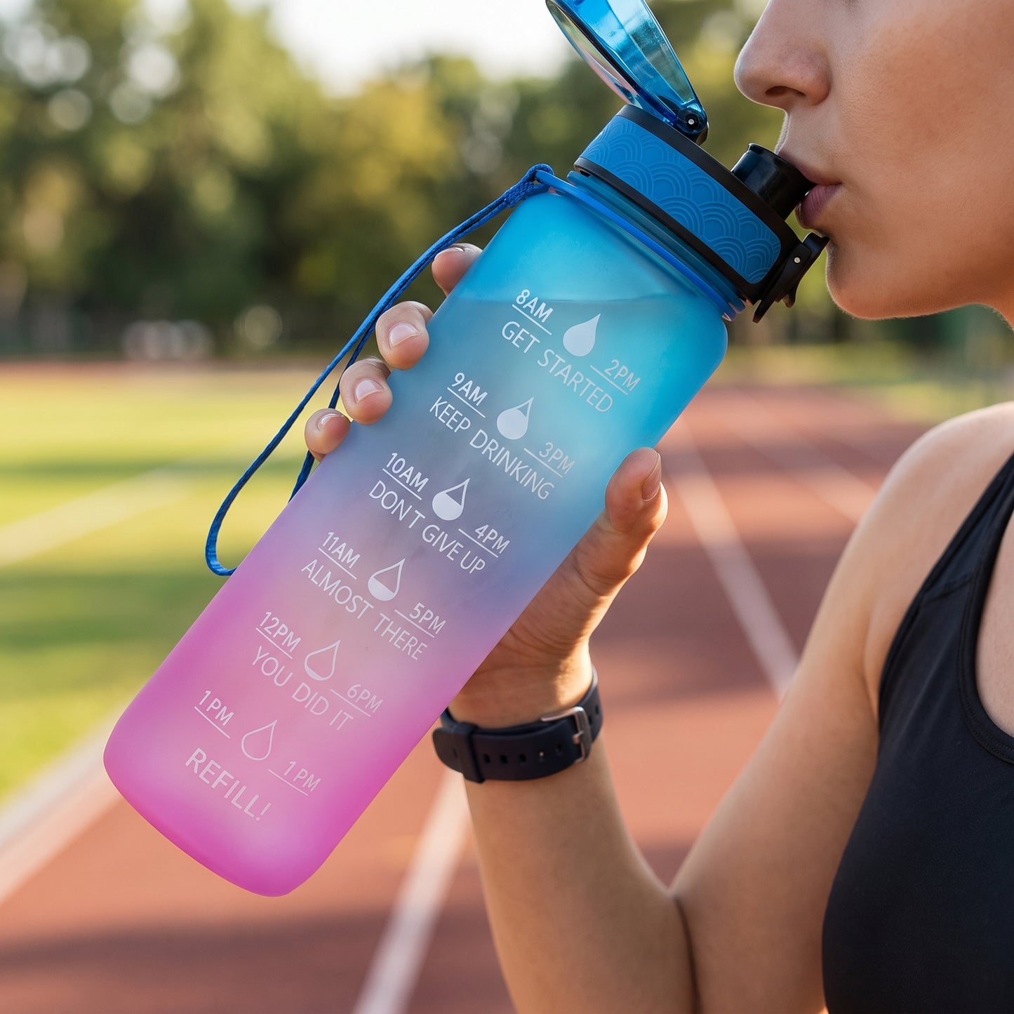 Water Bottle Motivational Quotes Sports Plastic Strap - Image 26
