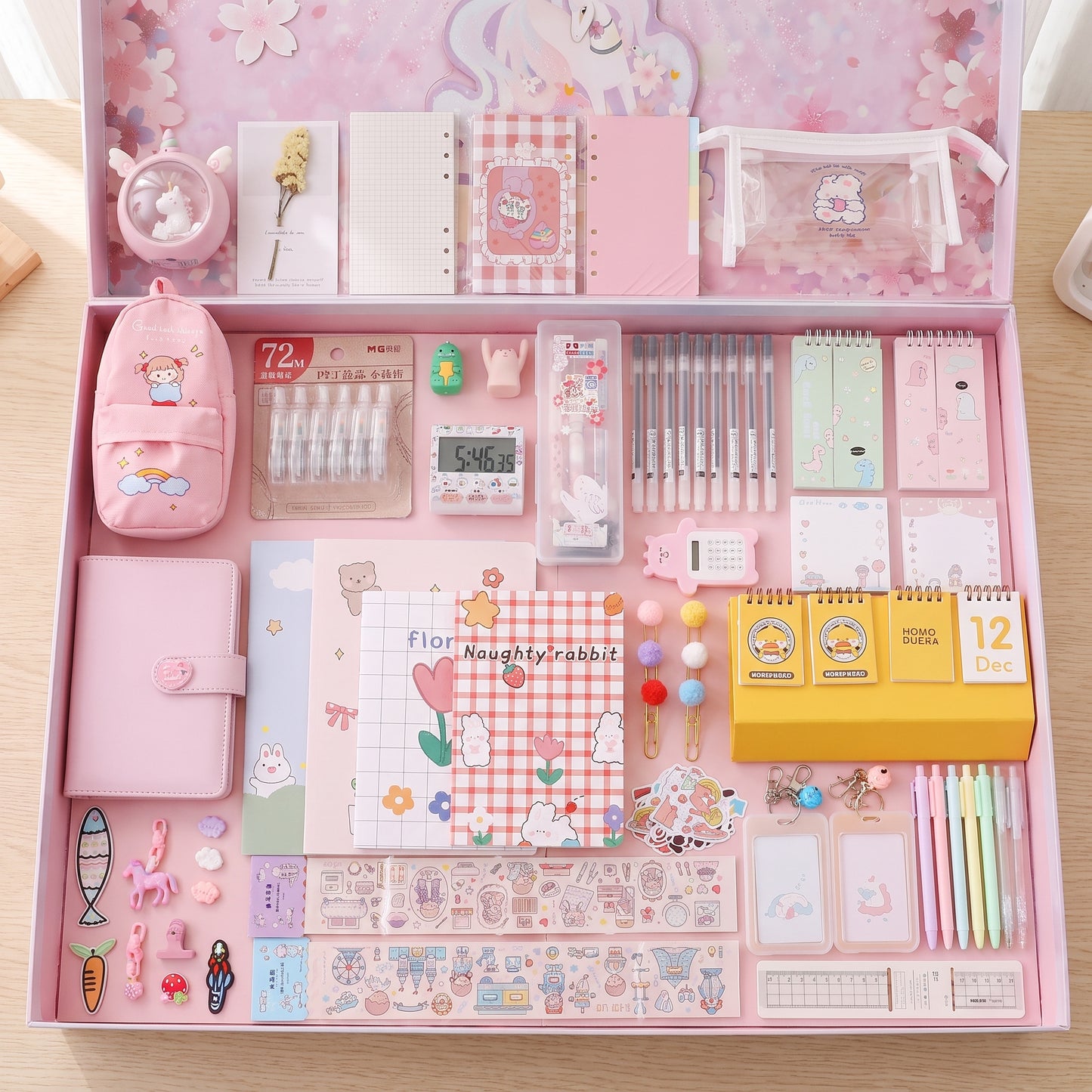 Stationery Set Pink With Cartoon And Floral Designs - Image 1