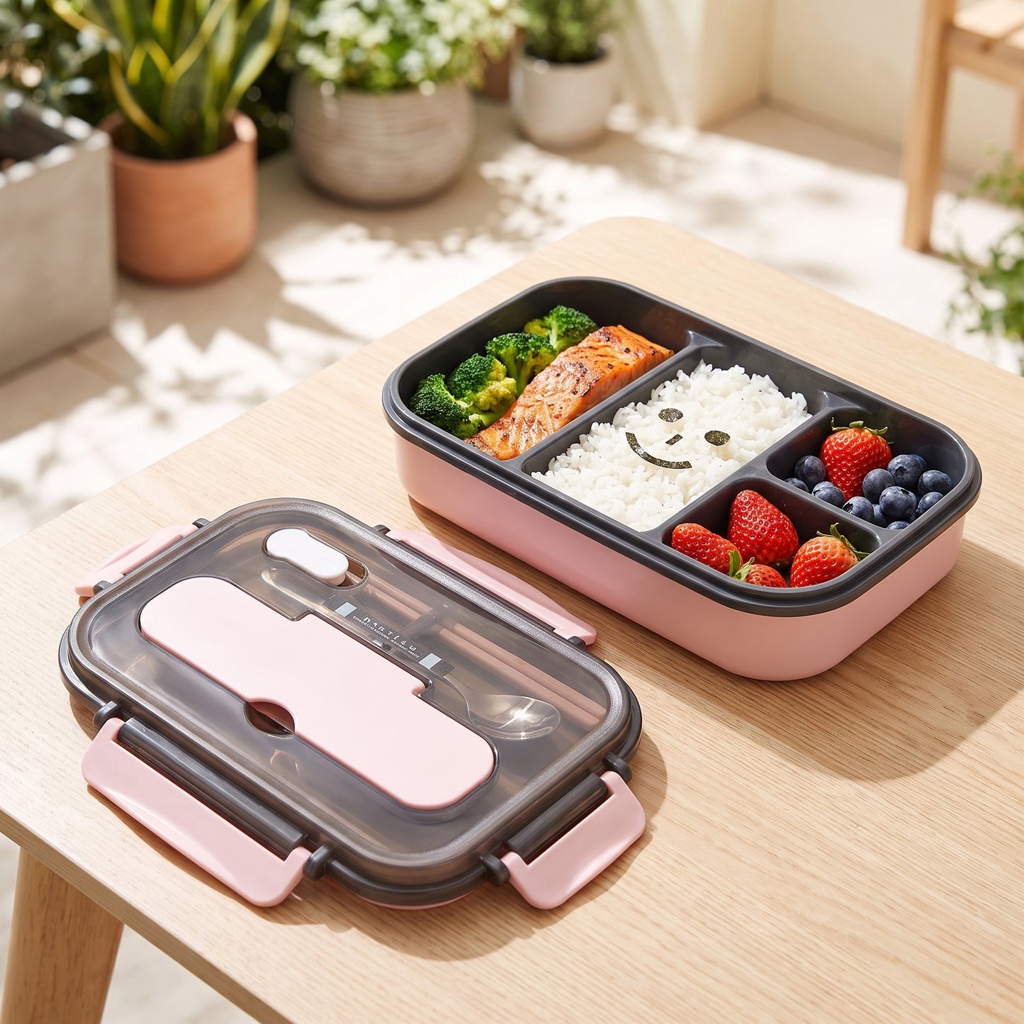 Lunch Box Bento Plastic Compartment Phone Holder - Image 5