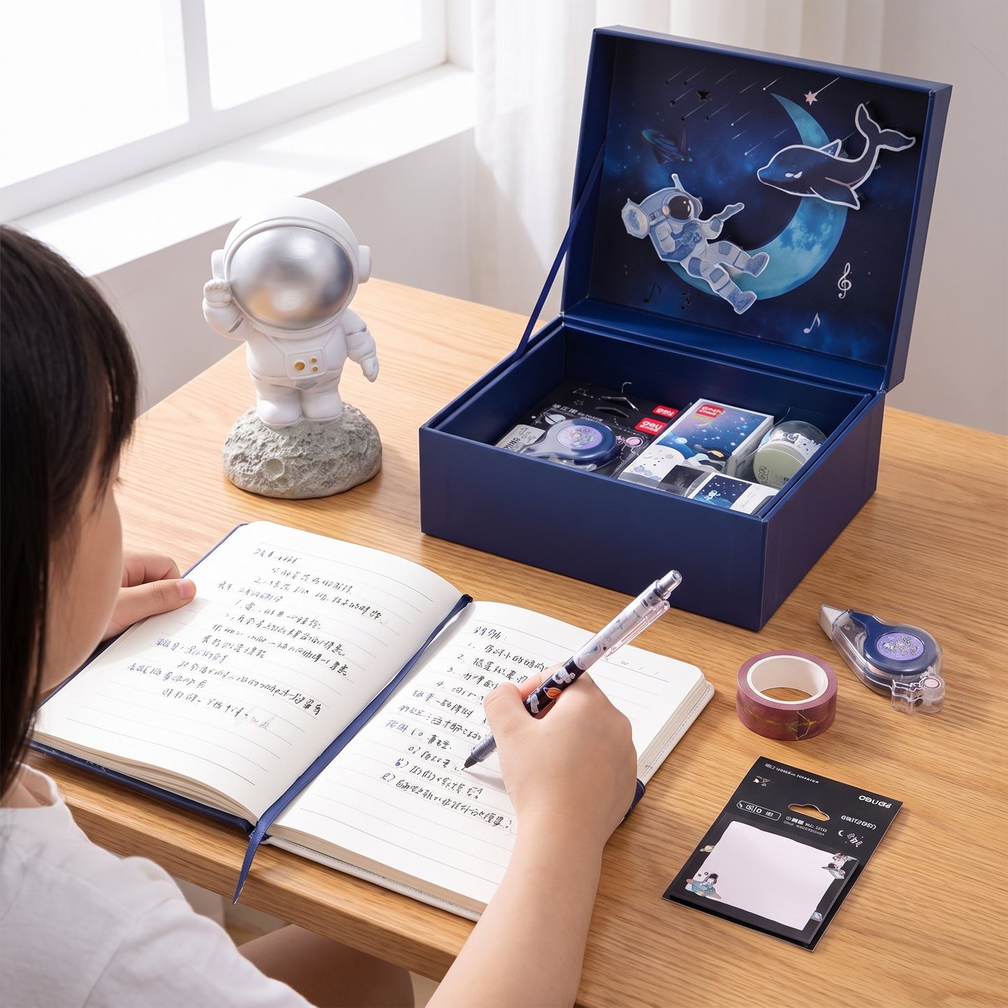 Stationery Set Astronaut Space Theme Gift Box Blue White - Image 2