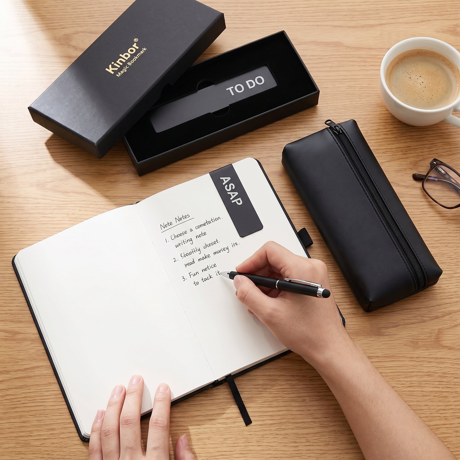 Stationery Set Black Notebook Pen Pouch Magic Bookmarks - Image 2