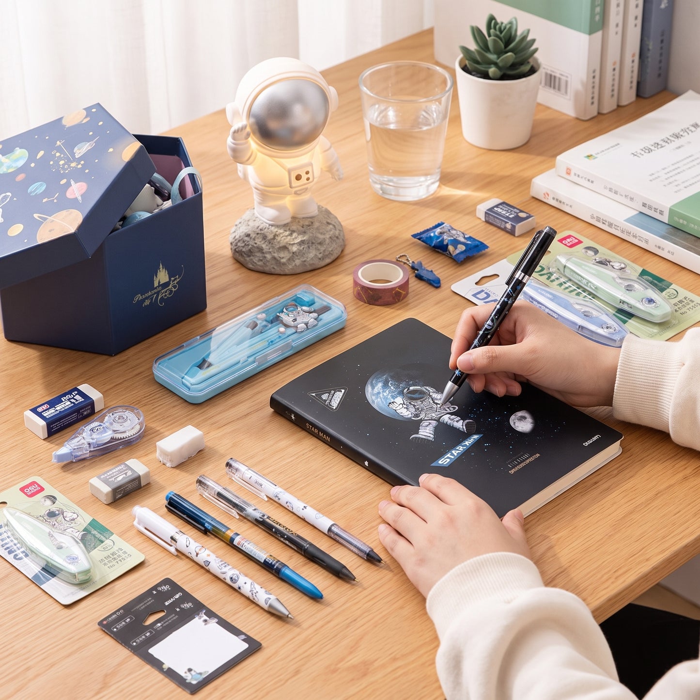 Stationery Set Astronaut Space Theme Gift Box Blue White - Image 7