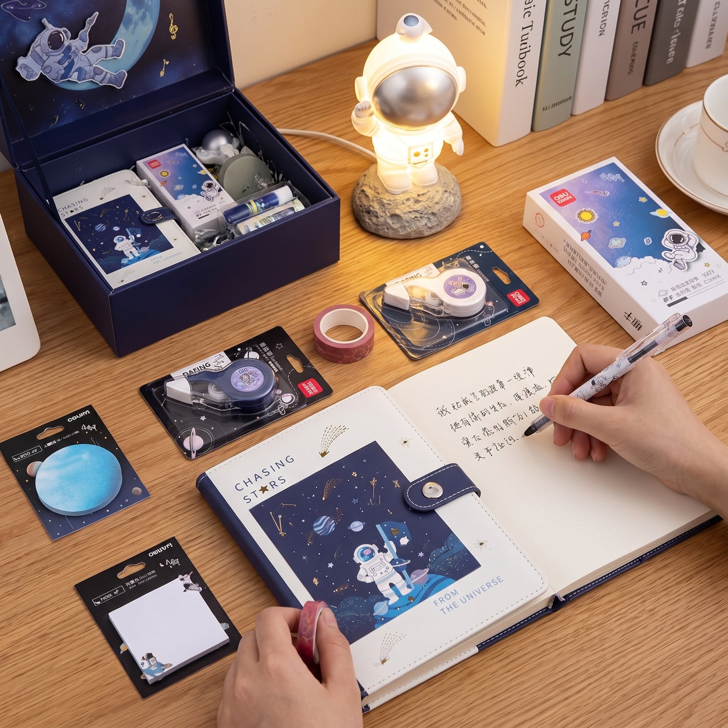 Stationery Set Astronaut Space Theme Gift Box Blue White - Image 4