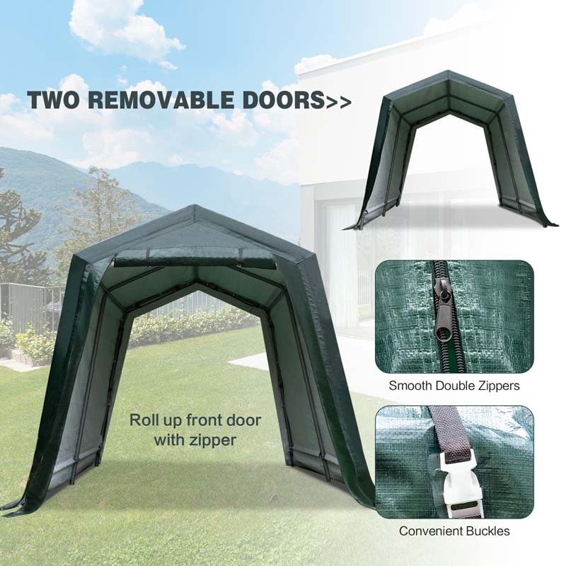 Outdoor Storage Shed Carport Canopy Portable Garage Tent Dark Green - Image 11