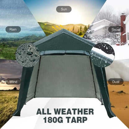 Outdoor Storage Shed Carport Canopy Portable Garage Tent Dark Green - Image 8