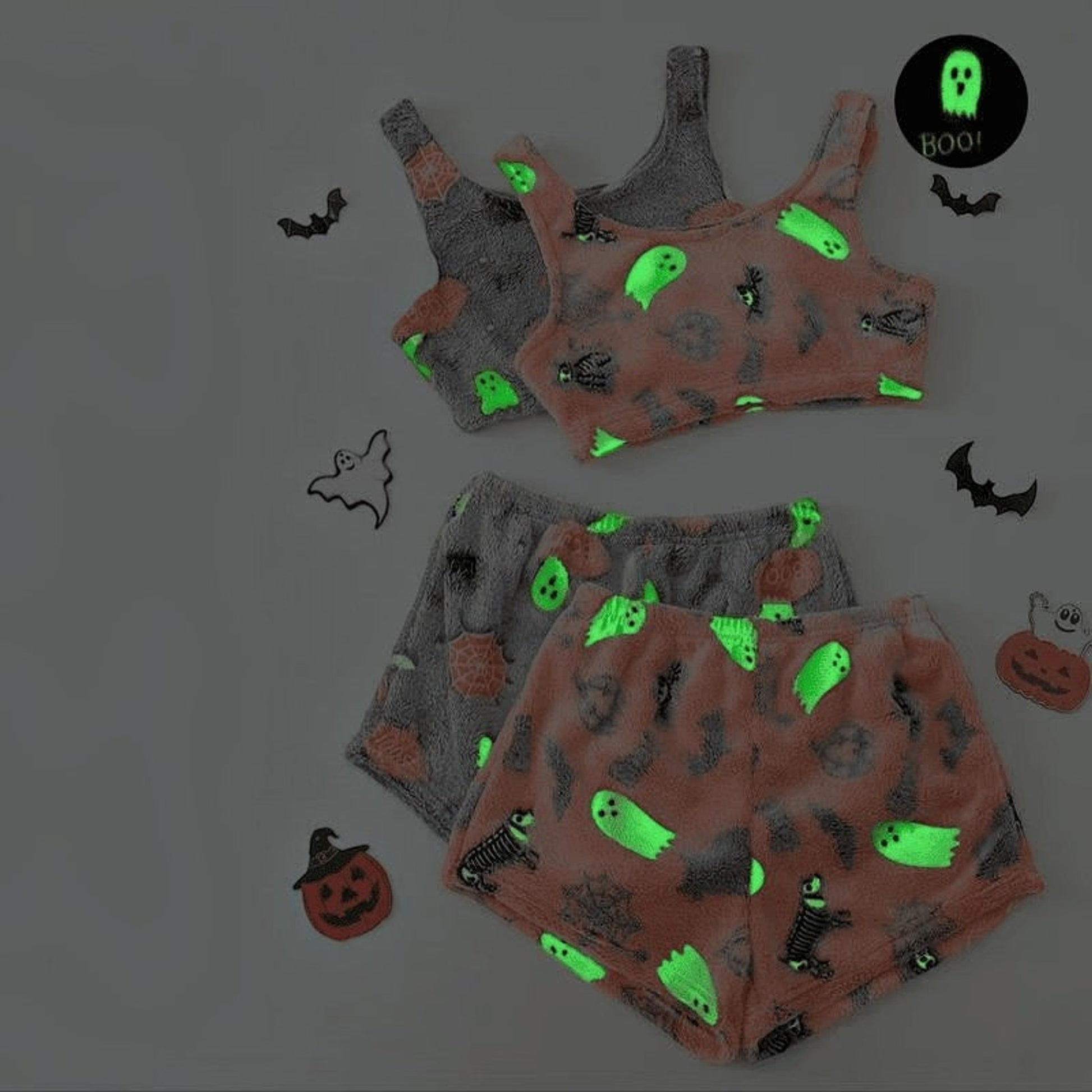 Pajama Set Halloween Two Piece Ghost Women's Shorts Glow Dark Sleepwear - Image 4