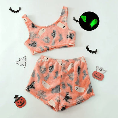 Pajama Set Halloween Two Piece Ghost Women's Shorts Glow Dark Sleepwear - Image 3