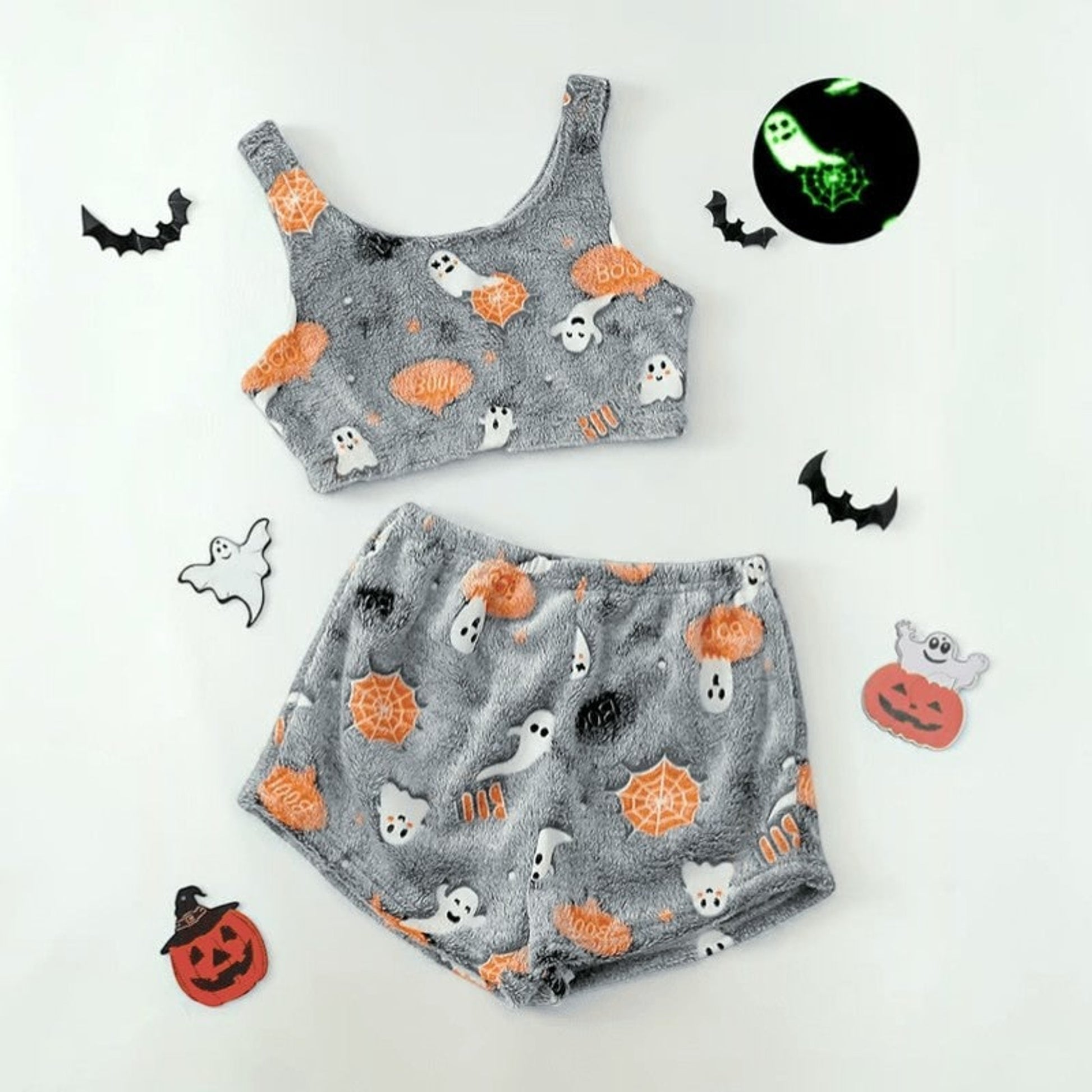Pajama Set Halloween Two Piece Ghost Women's Shorts Glow Dark Sleepwear - Image 5