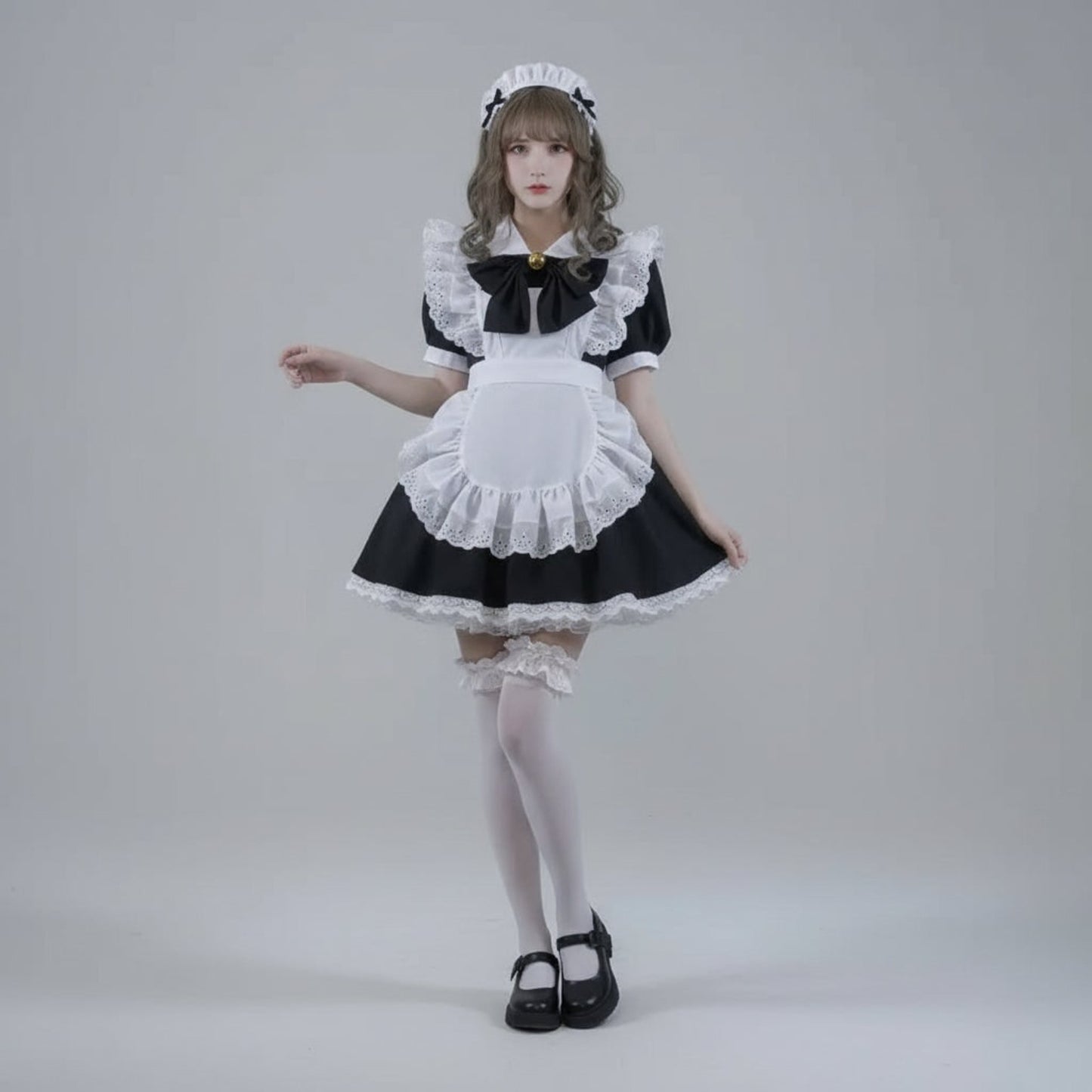 Party Costume Women's Halloween French Maid Dress With Apron And Puff Sleeves For Plus Size - Image 11