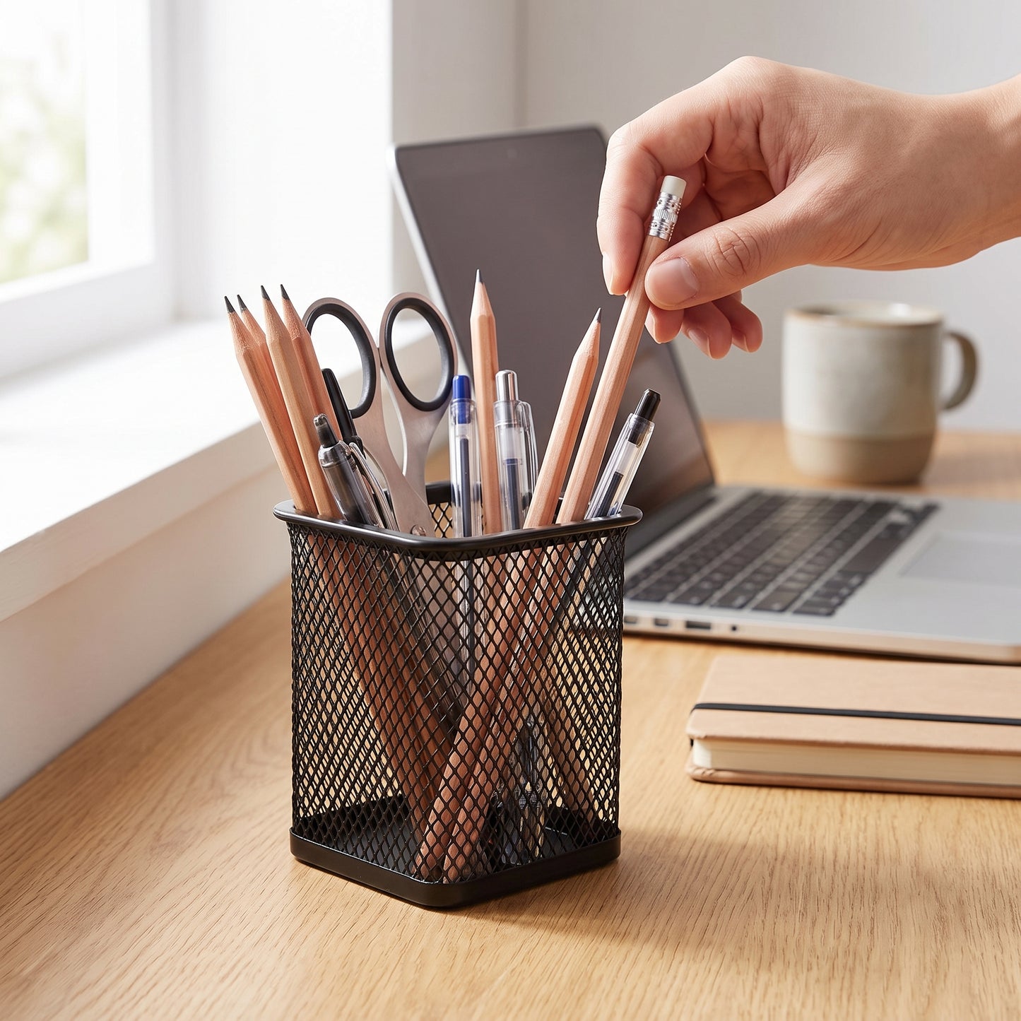 Desk Organiser Organizer Pencil Holder Black Metal Mesh Pen Pot - Image 6
