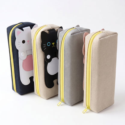 Pencil Case Pouch Cute Cat Canvas Stationery Organizer - angle