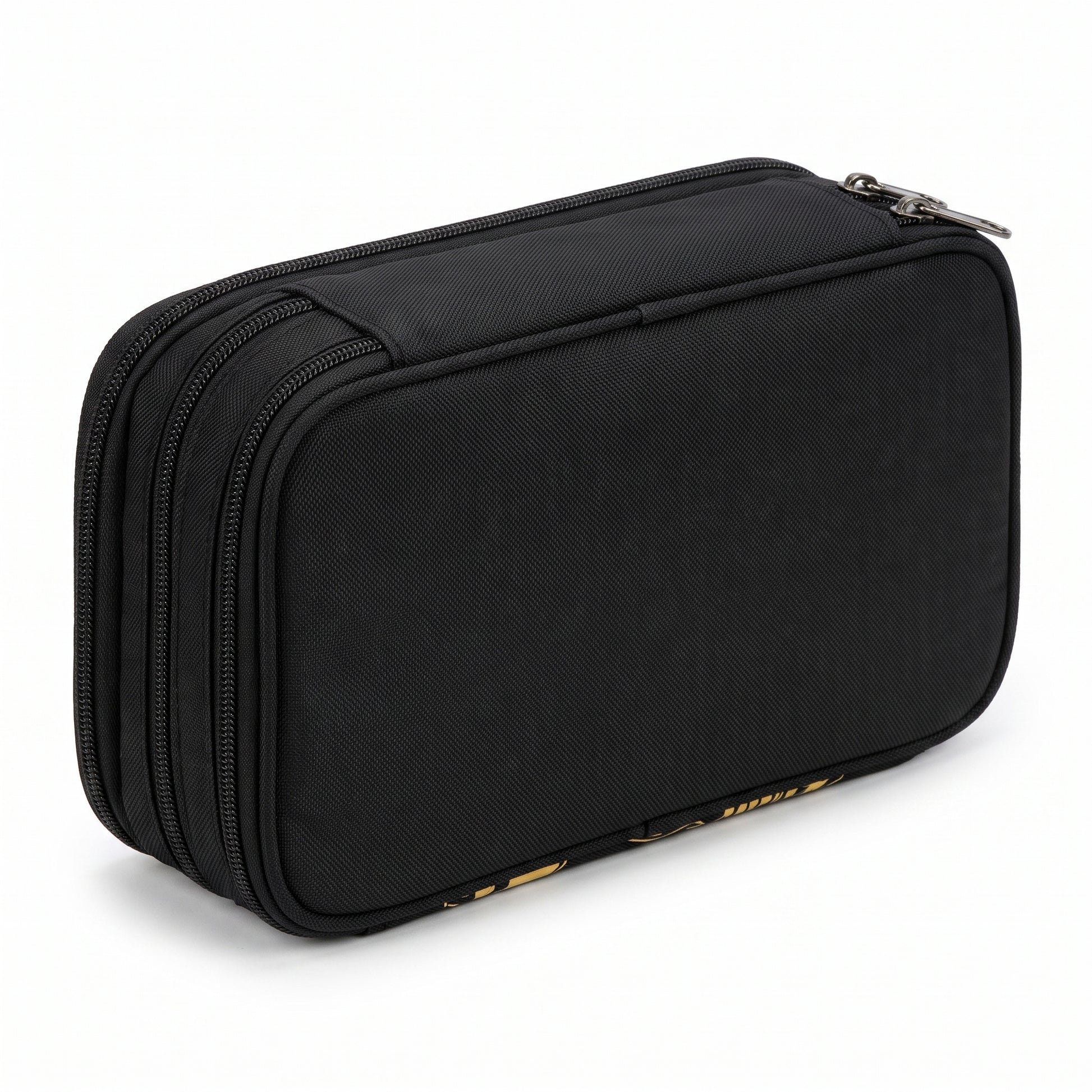 Pencil Case Pouch Black Fabric Large Capacity Organizer Pen Bag - angle