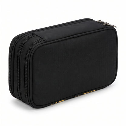 Pencil Case Pouch Black Fabric Large Capacity Organizer Pen Bag - angle