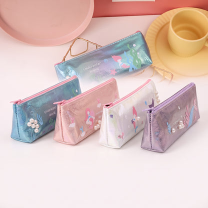 Pencil Case Pouch Iridescent Stationery Organizer Zippered - angle