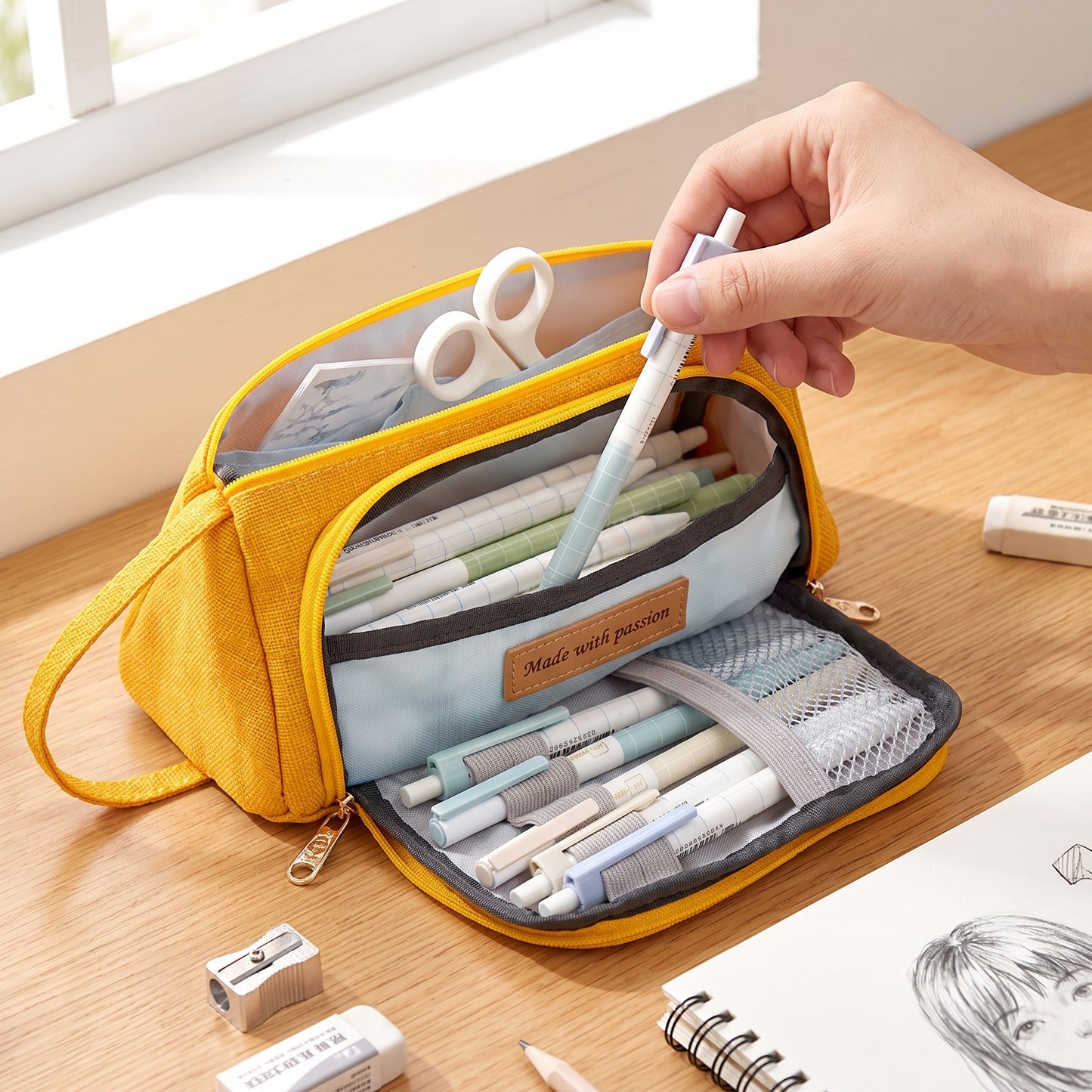 Pencil Case Pouch Fabric Stationery Organizer Large Capacity - hero