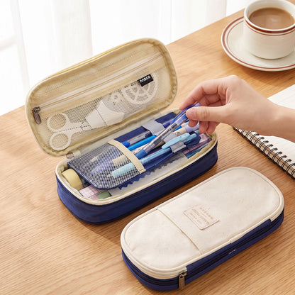 Pencil Case Pouch Multi-Compartment Stationery Organizer Fabric - Image 2