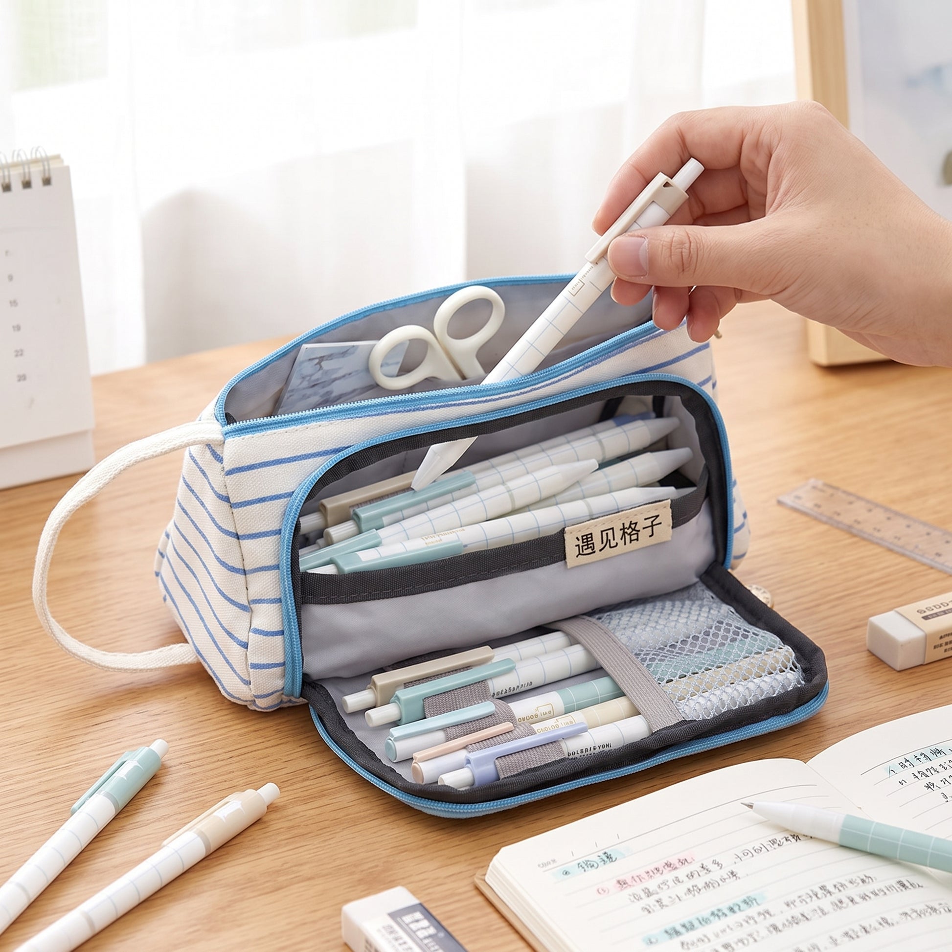 Pencil Case Pouch Fabric Stationery Organizer Large Capacity - hero