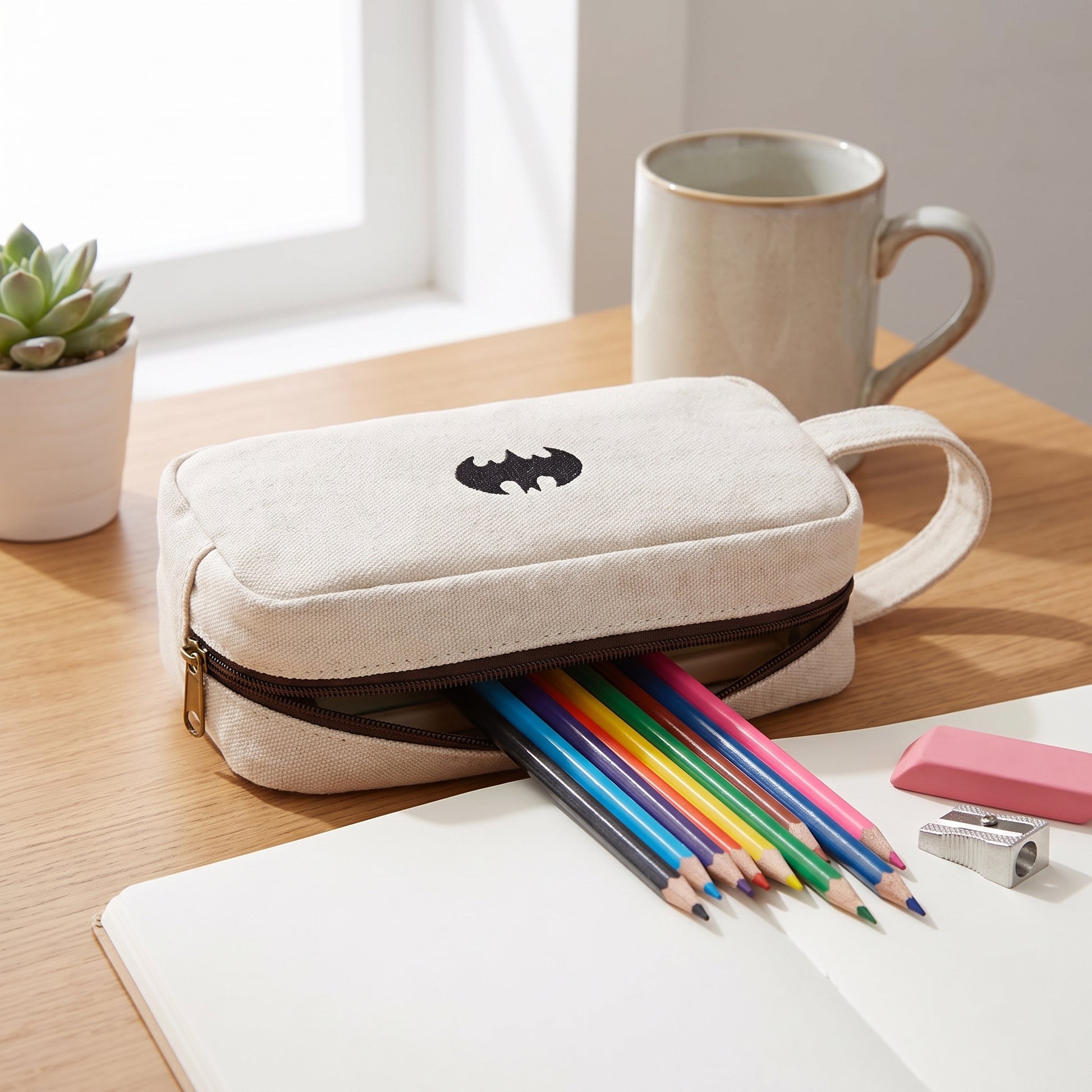 Pencil Case Superhero Pouch Canvas Organizer Zippered Design - Image 1