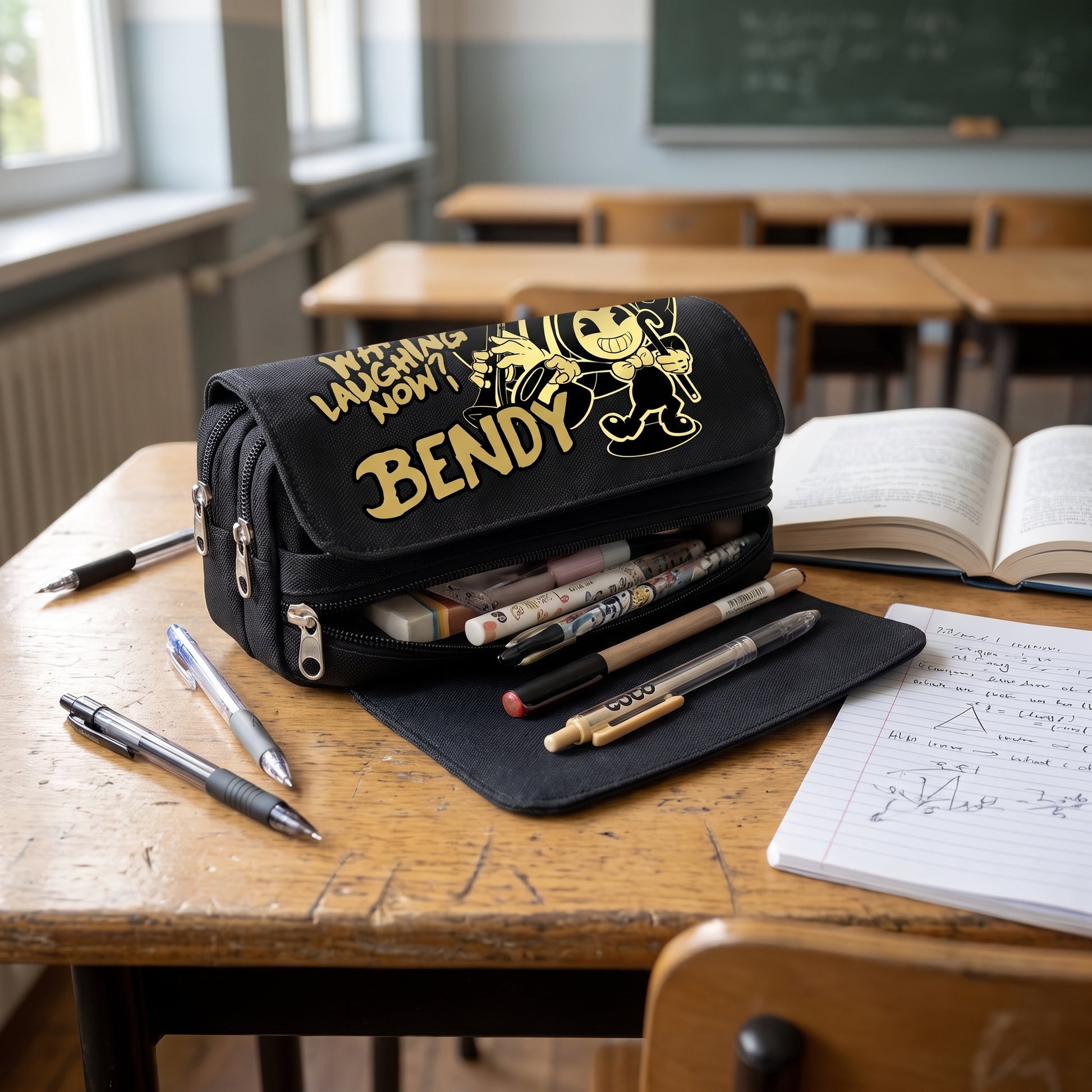 Pencil Case Pouch Black Fabric Large Capacity Organizer Pen Bag - hero