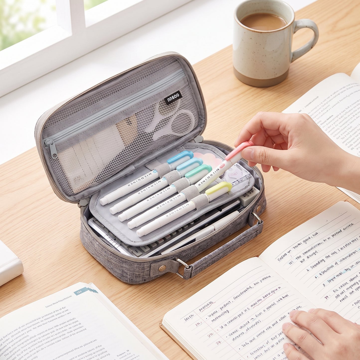 Pencil Case Pouch Multi-Compartment Stationery Organizer Fabric - Image 10