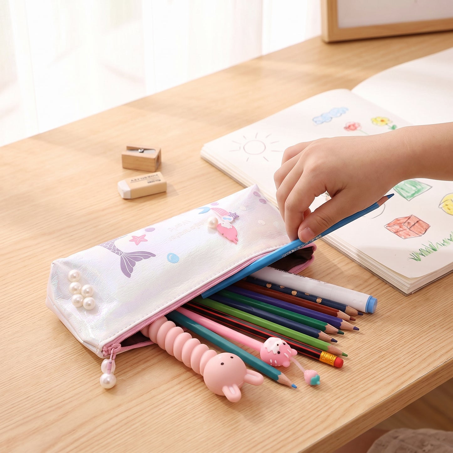 Pencil Case Pouch Iridescent Stationery Organizer Zippered - Image 11