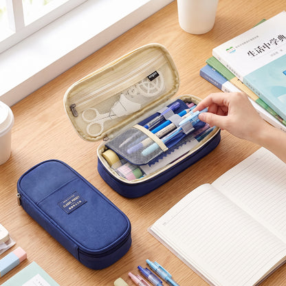Pencil Case Pouch Multi-Compartment Stationery Organizer Fabric - hero
