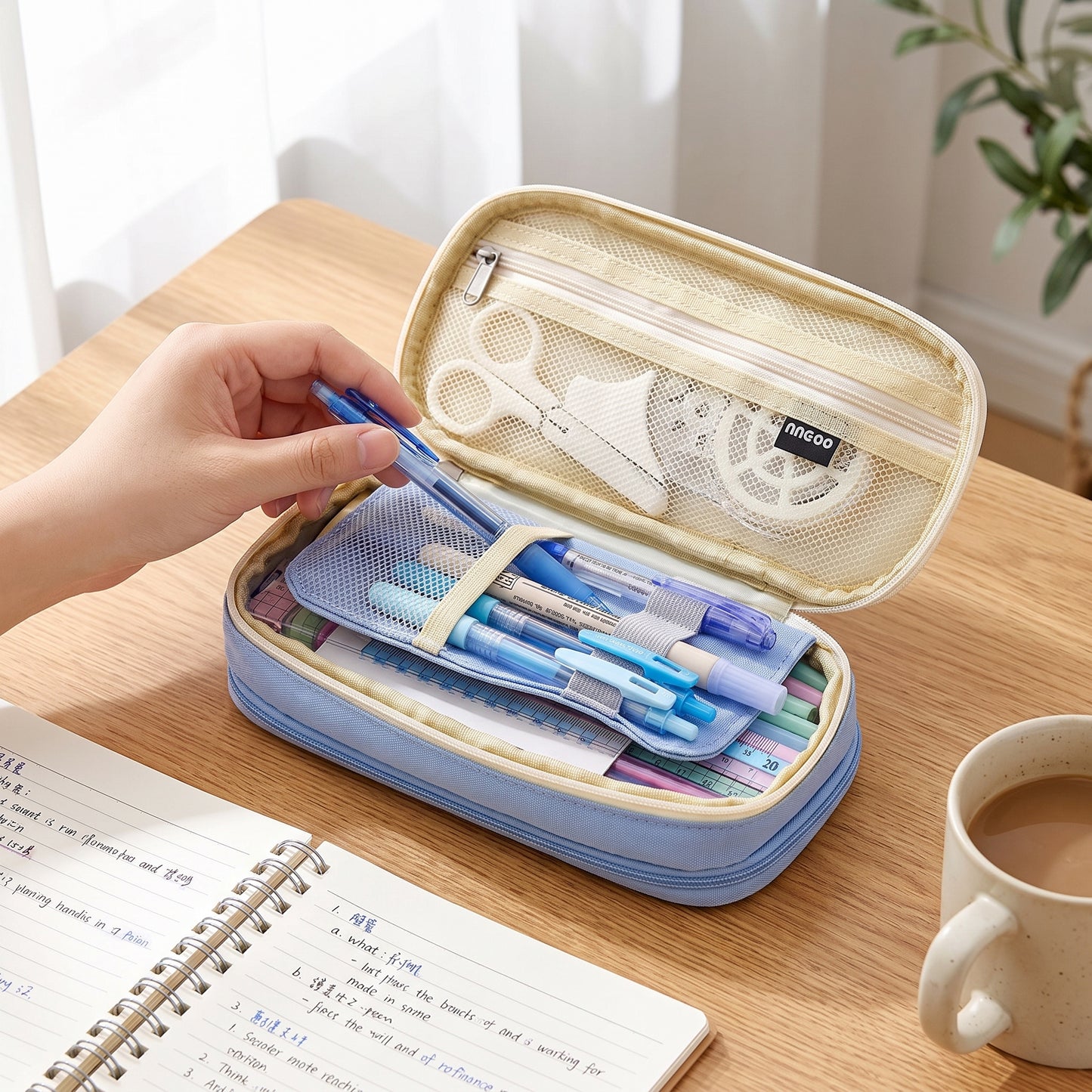 Pencil Case Pouch Multi-Compartment Stationery Organizer Fabric - Image 4