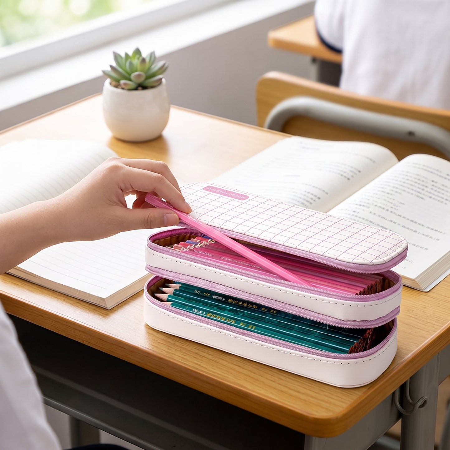 Pencil Case Pouch Makeup Stand-Up Stationery Organizer - Image 3