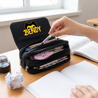 Pencil Case Pouch Black Fabric Large Capacity Organizer Pen Bag - hero