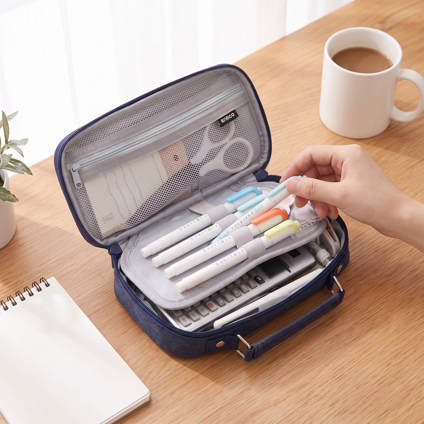 Pencil Case Pouch Multi-Compartment Stationery Organizer Fabric - Image 8