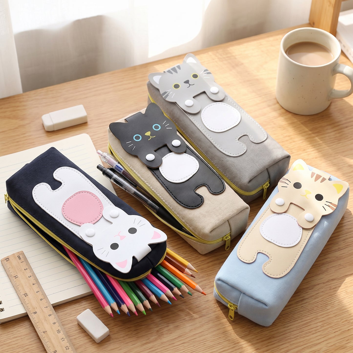 Pencil Case Pouch Cute Cat Canvas Stationery Organizer - Image 5