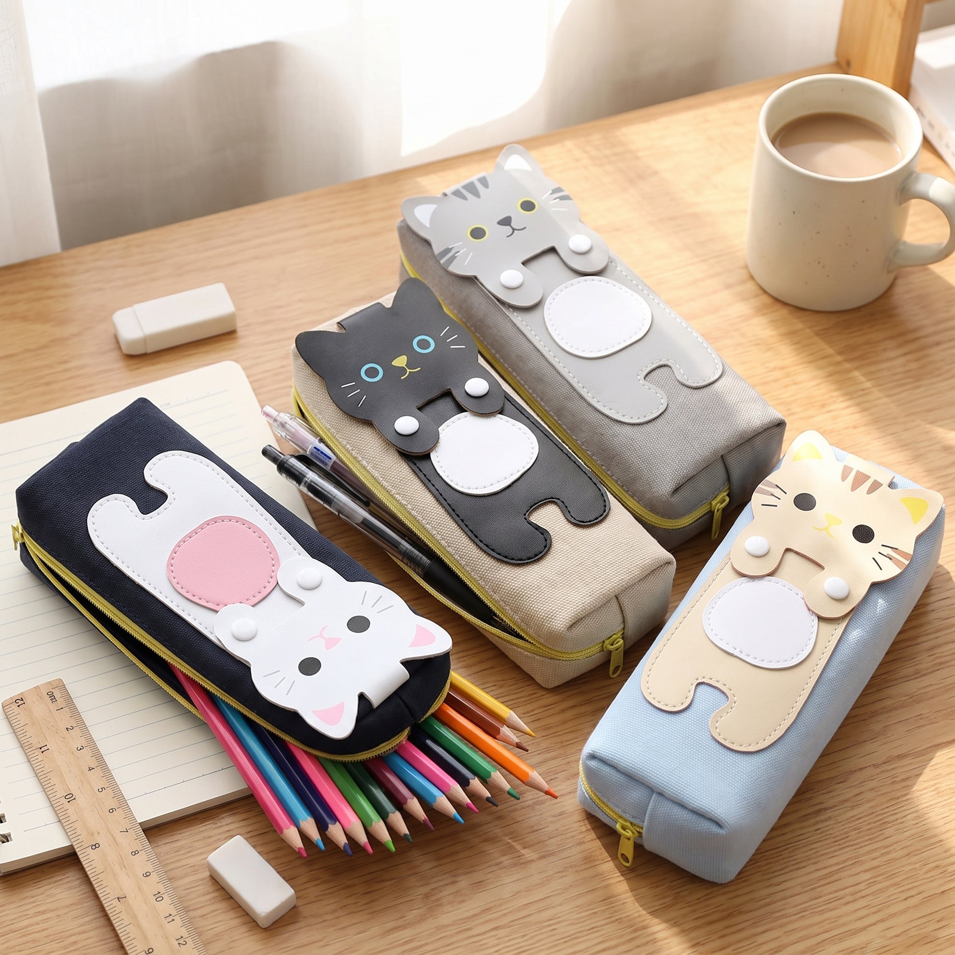Pencil Case Pouch Cute Cat Canvas Stationery Organizer - Image 5