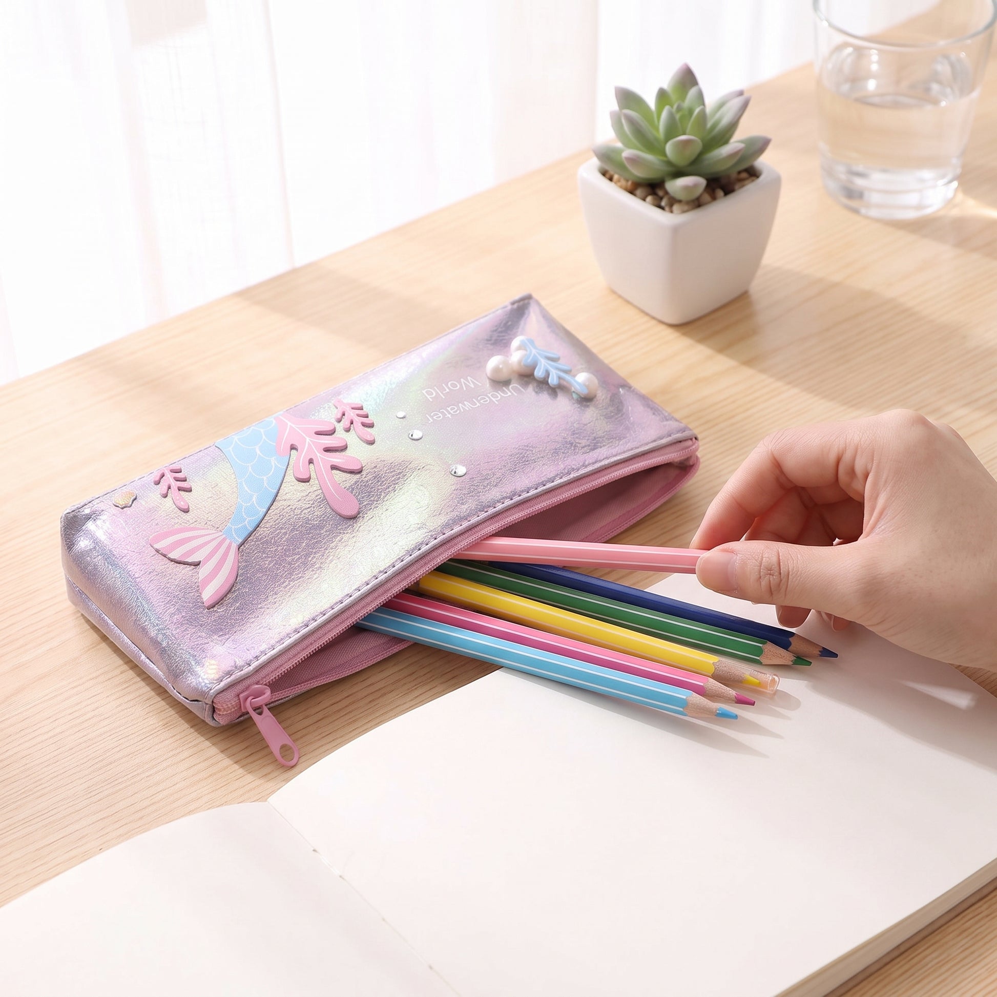 Pencil Case Pouch Iridescent Stationery Organizer Zippered - Image 10