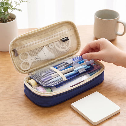 Pencil Case Pouch Multi-Compartment Stationery Organizer Fabric - hero
