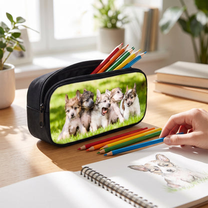 Pencil Case Pouch Black Zippered Stationery Organizer Designs - hero