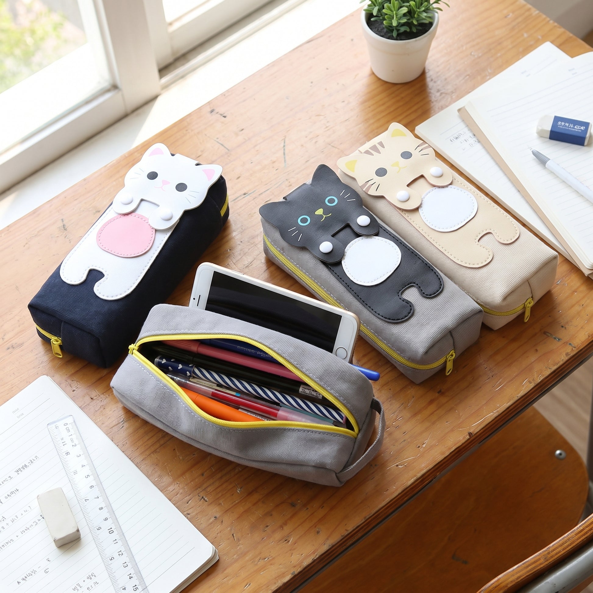 Pencil Case Pouch Cute Cat Canvas Stationery Organizer - hero