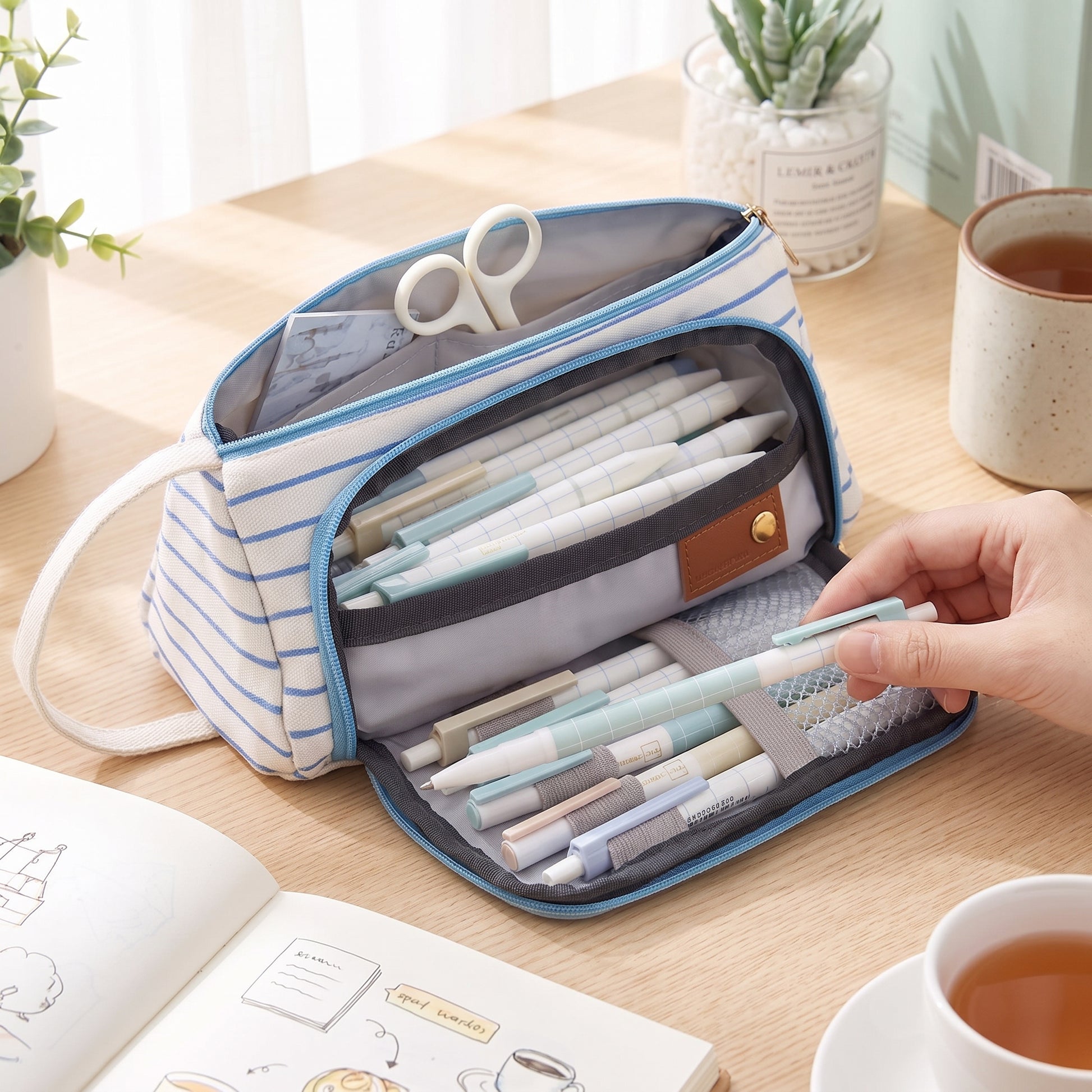 Pencil Case Pouch Fabric Stationery Organizer Large Capacity - Image 23